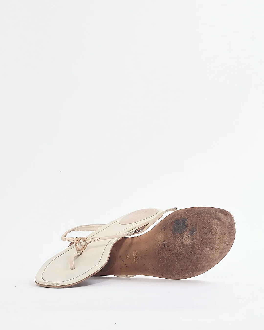 Gucci Cream Leather GG Interlocking Sandal - 38