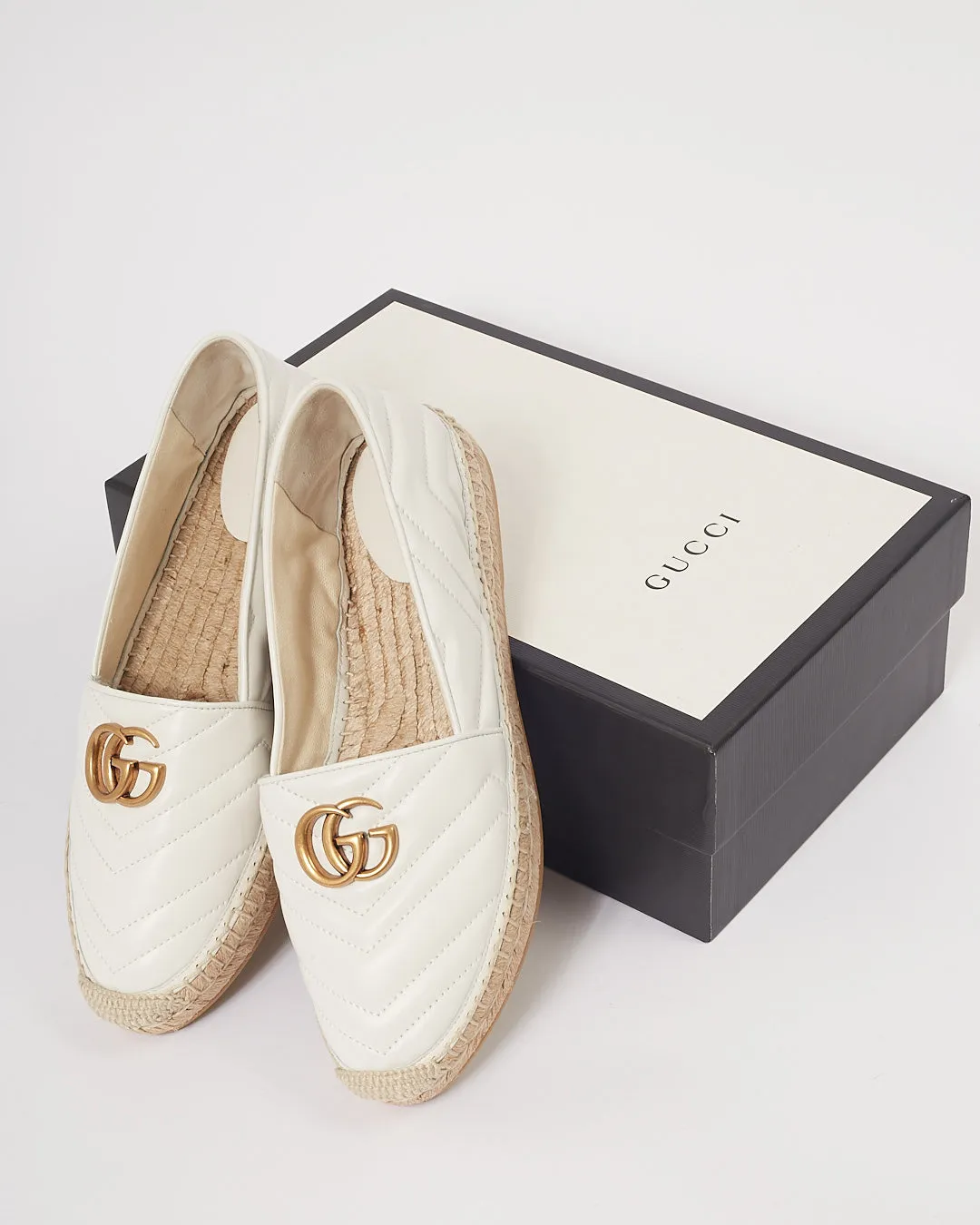 Gucci White Chevron Matelasse GG Marmont Espadrilles - 40.5