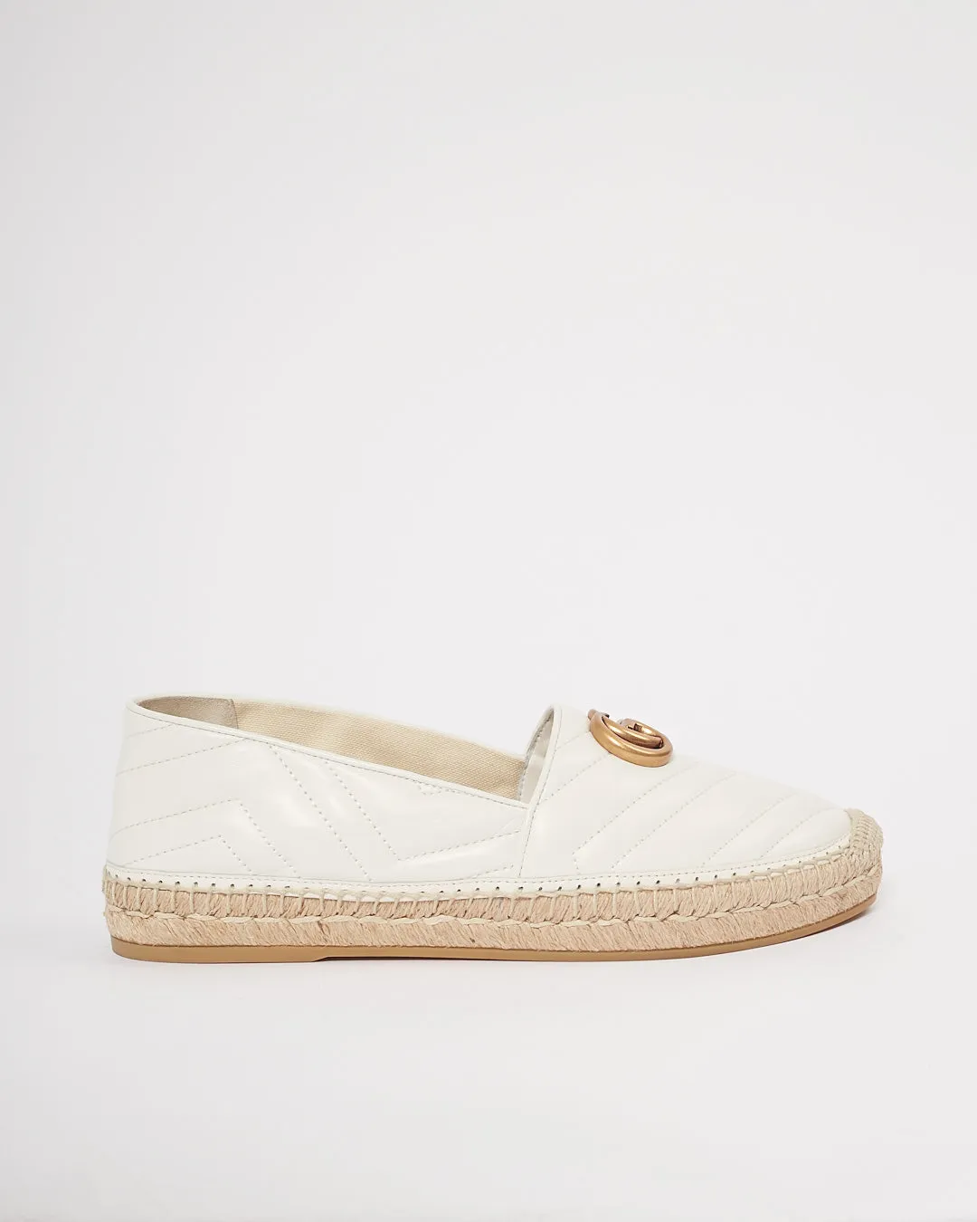 Gucci White Chevron Matelasse GG Marmont Espadrilles - 40.5