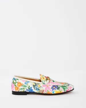 Gucci White Multi Floral Pattern Leather Horsebit Loafers - 38.5