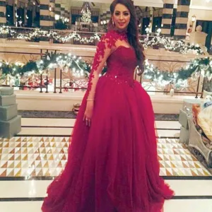 High Collar Prom Dresses,Burgundy Prom Dress,Evening Dress