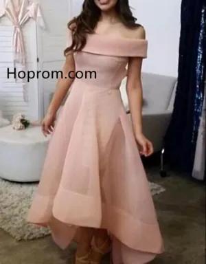 High Low Pink Off the shoulder Homecoming Dress