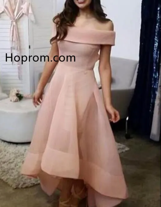 High Low Pink Off the shoulder Homecoming Dress
