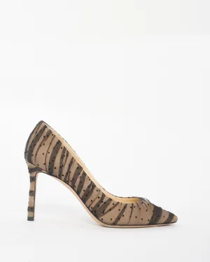 Jimmy Choo Black & Nude Mesh Polka Dot Romy 85 Pumps - 36