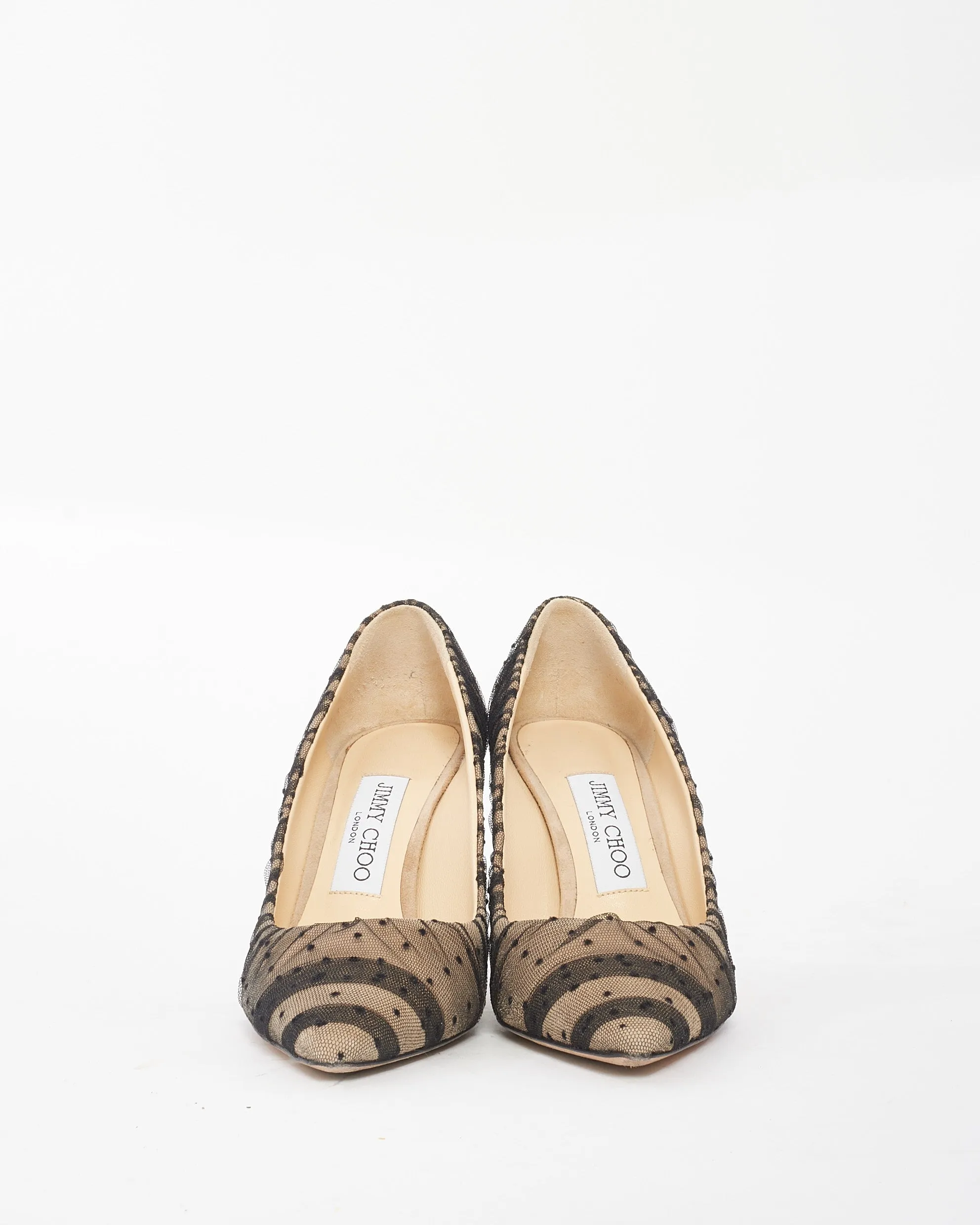 Jimmy Choo Black & Nude Mesh Polka Dot Romy 85 Pumps - 36