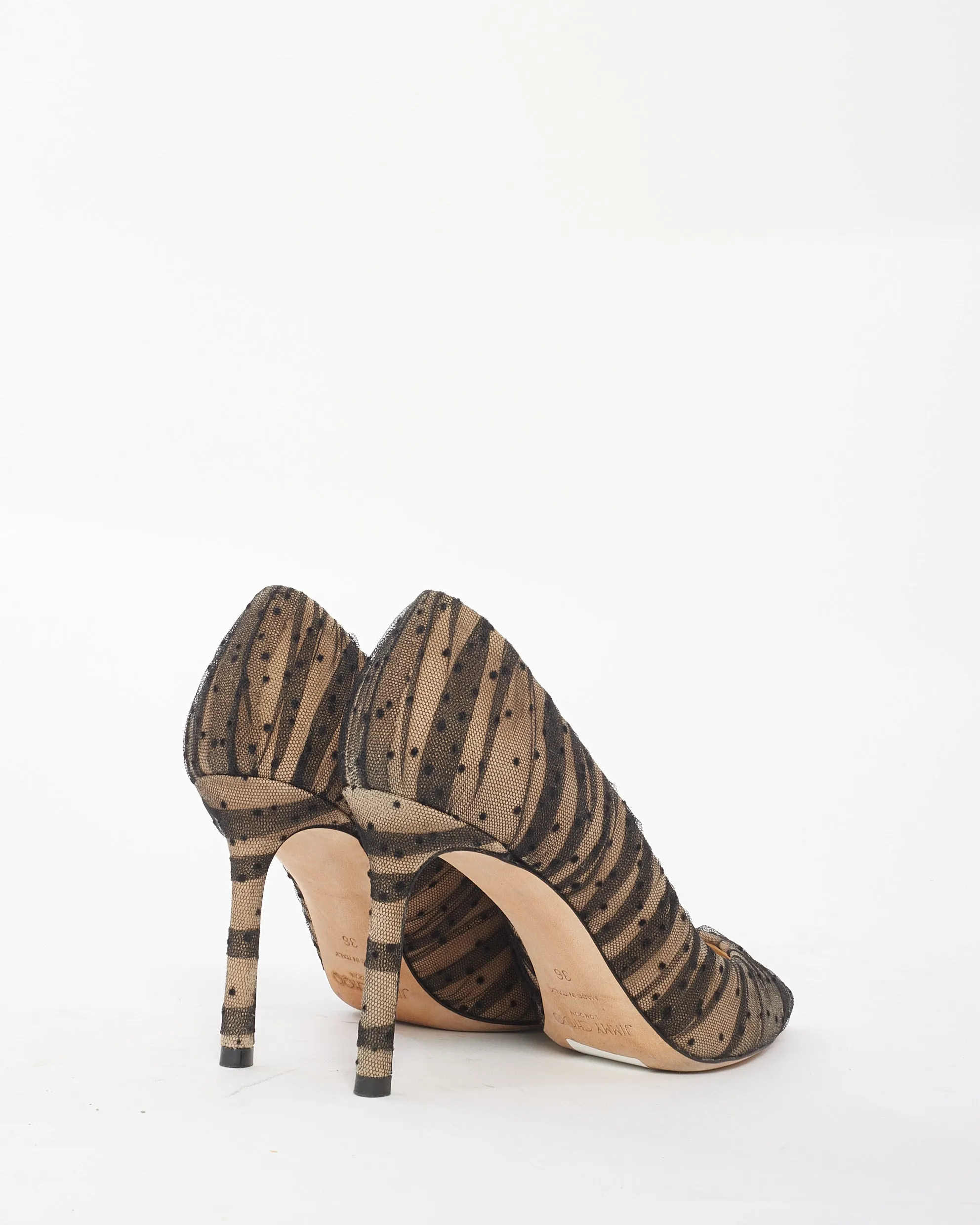 Jimmy Choo Black & Nude Mesh Polka Dot Romy 85 Pumps - 36
