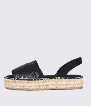 Kaia Sequin Wedge Espadrille- Black
