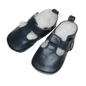 Leather Navy T Bar Shoes