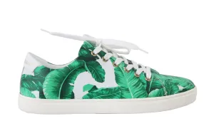 Leather White Green Banana Sneakers