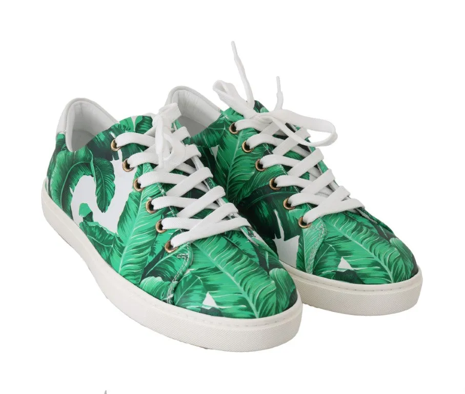 Leather White Green Banana Sneakers