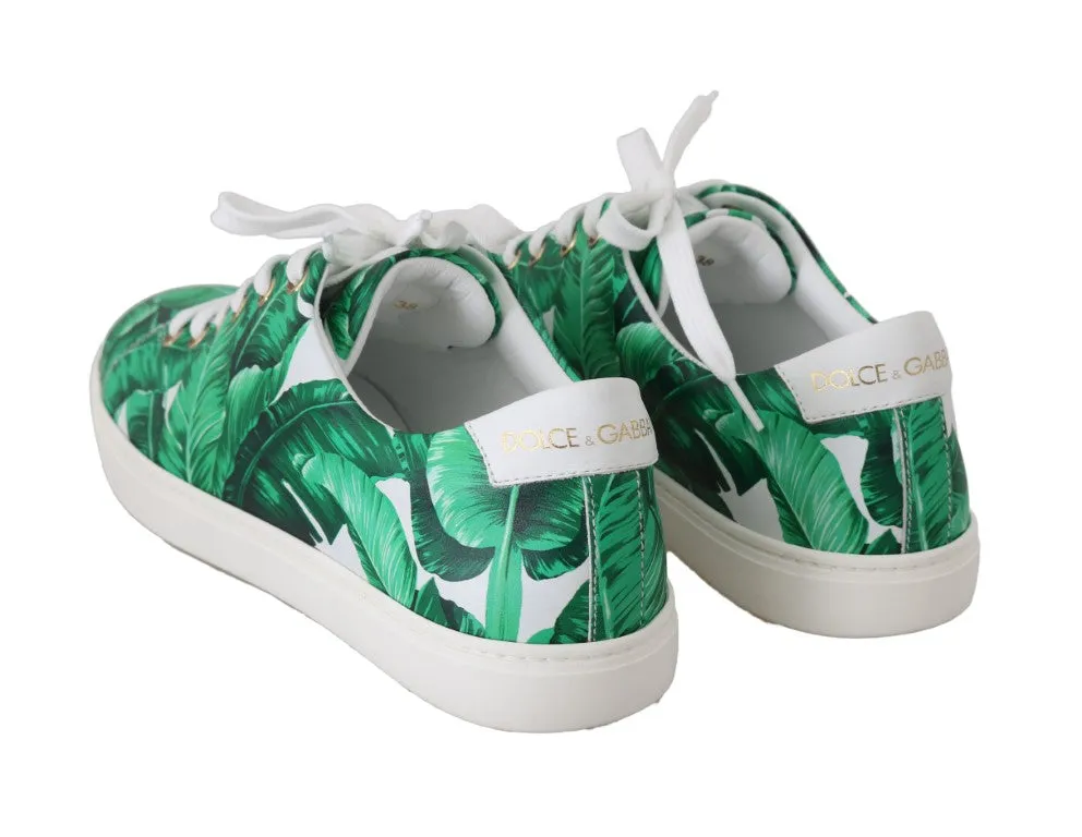 Leather White Green Banana Sneakers