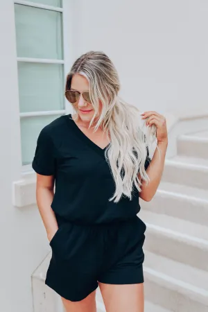Let's Get Away Romper- Black