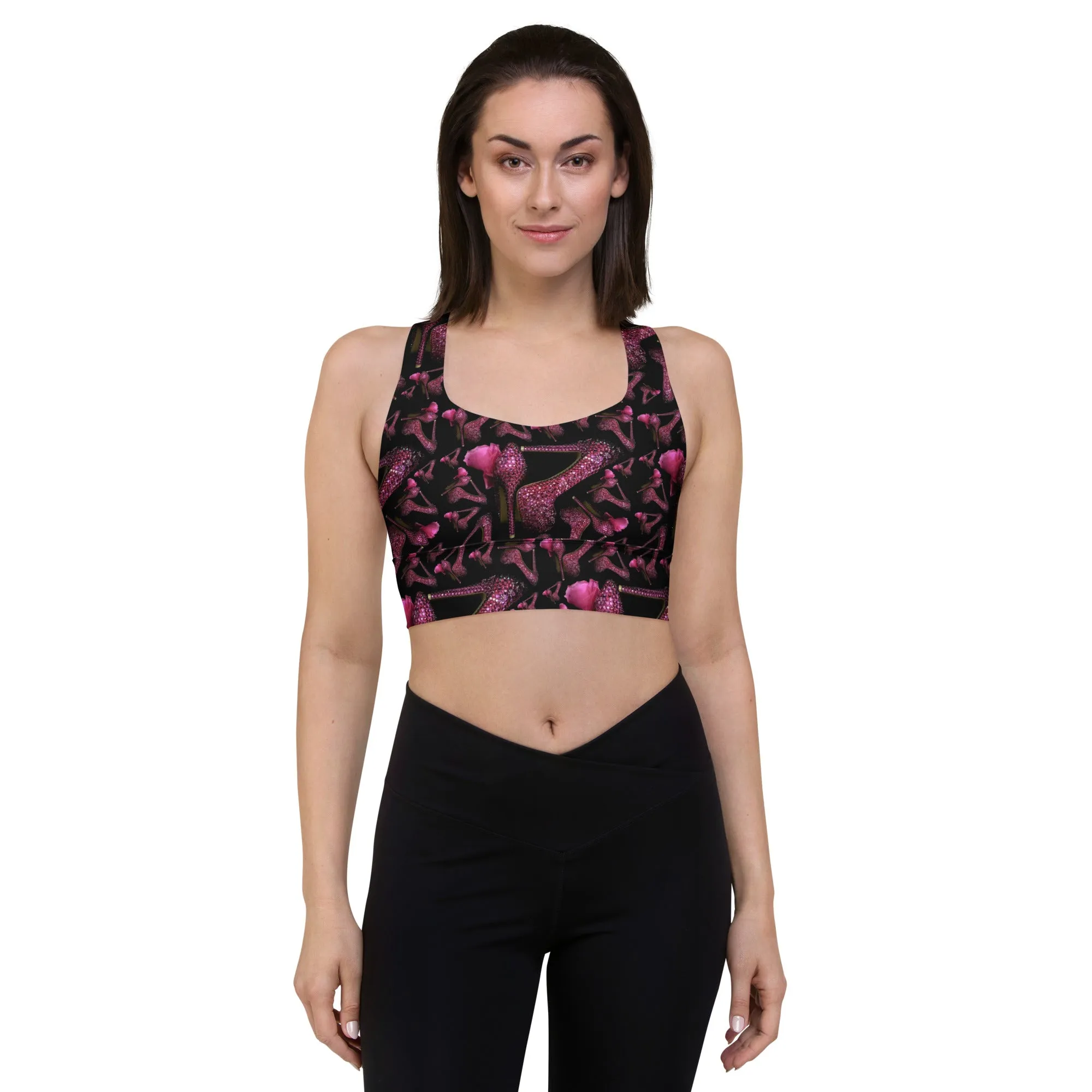 Longline sports bra 'Pink crystals shoes'
