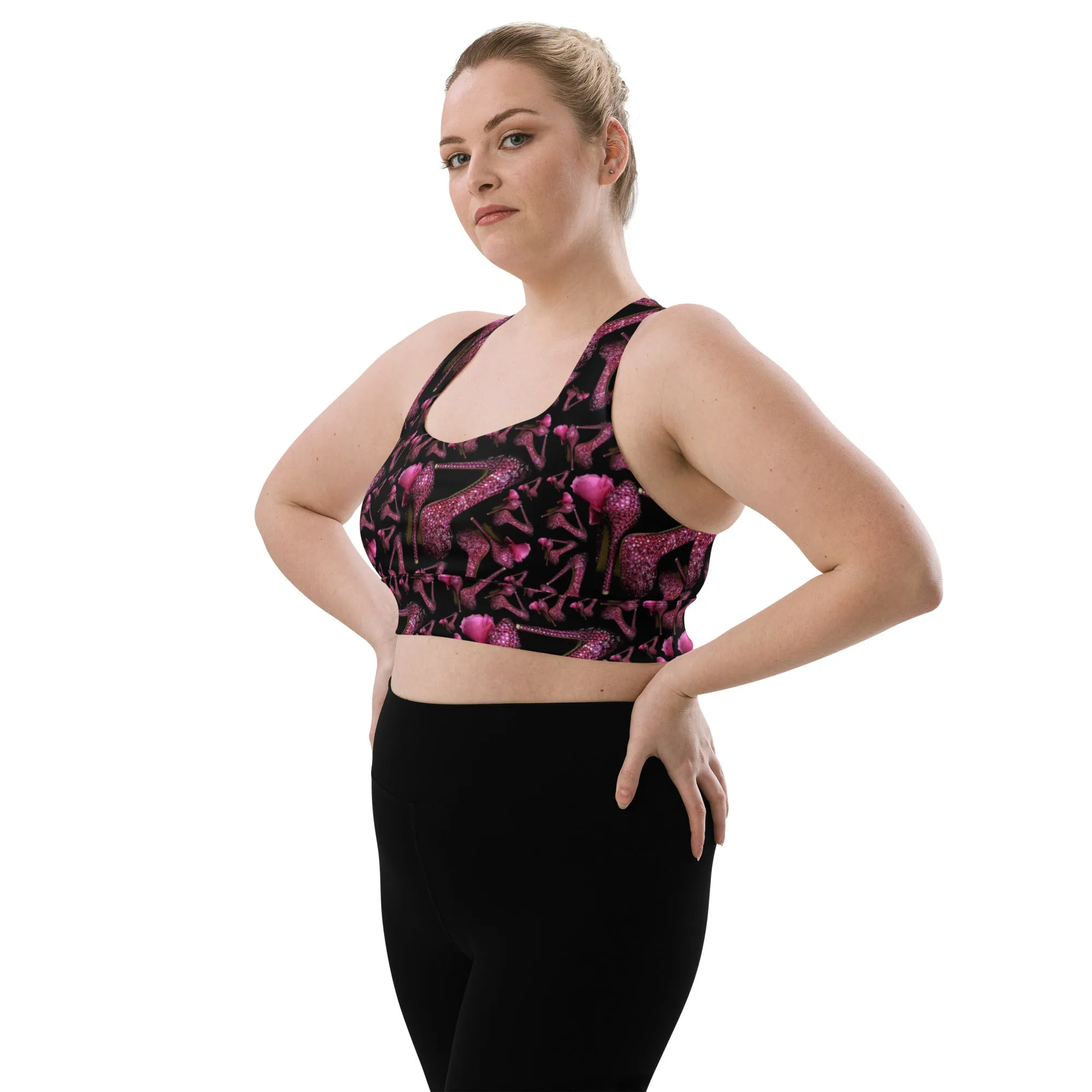 Longline sports bra 'Pink crystals shoes'