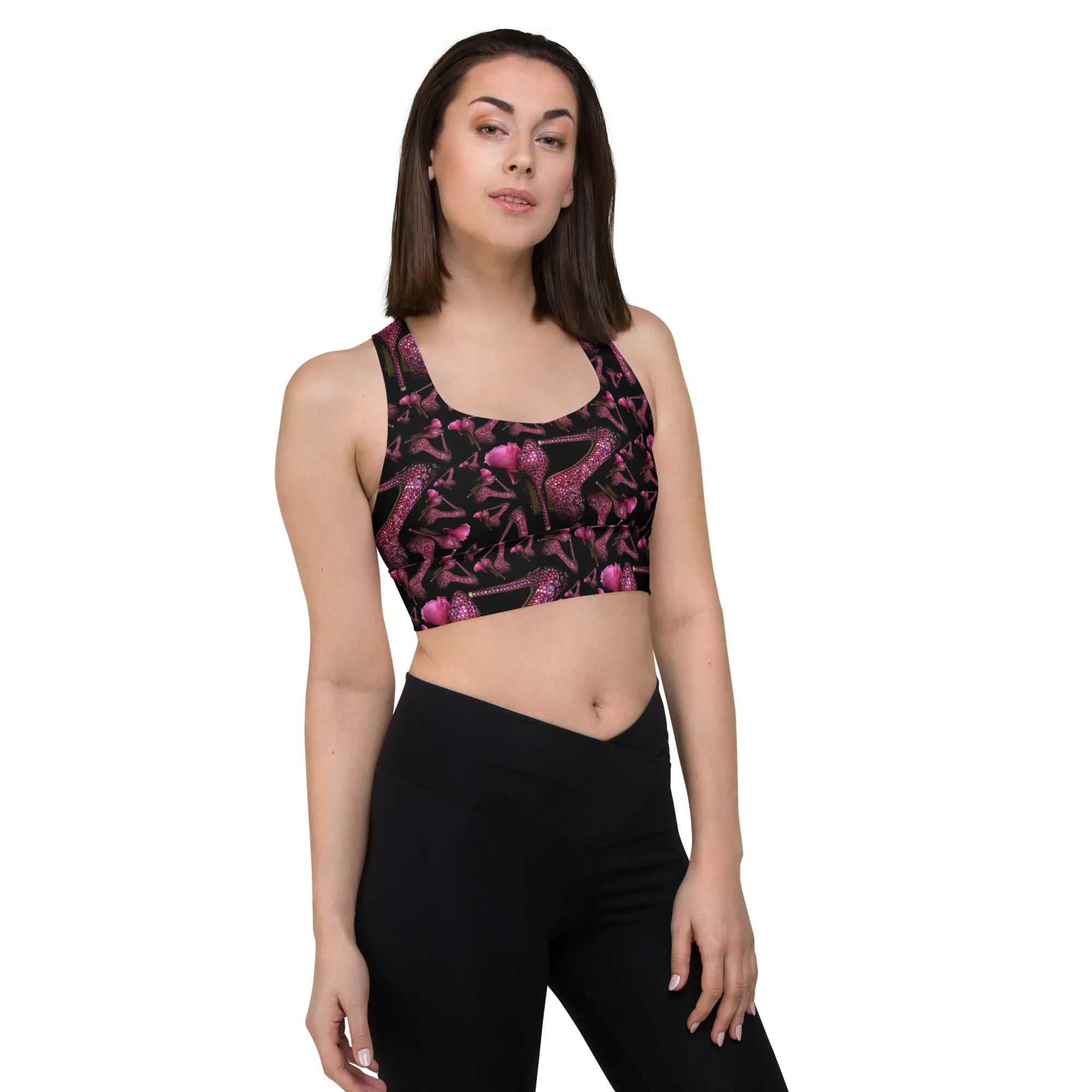 Longline sports bra 'Pink crystals shoes'