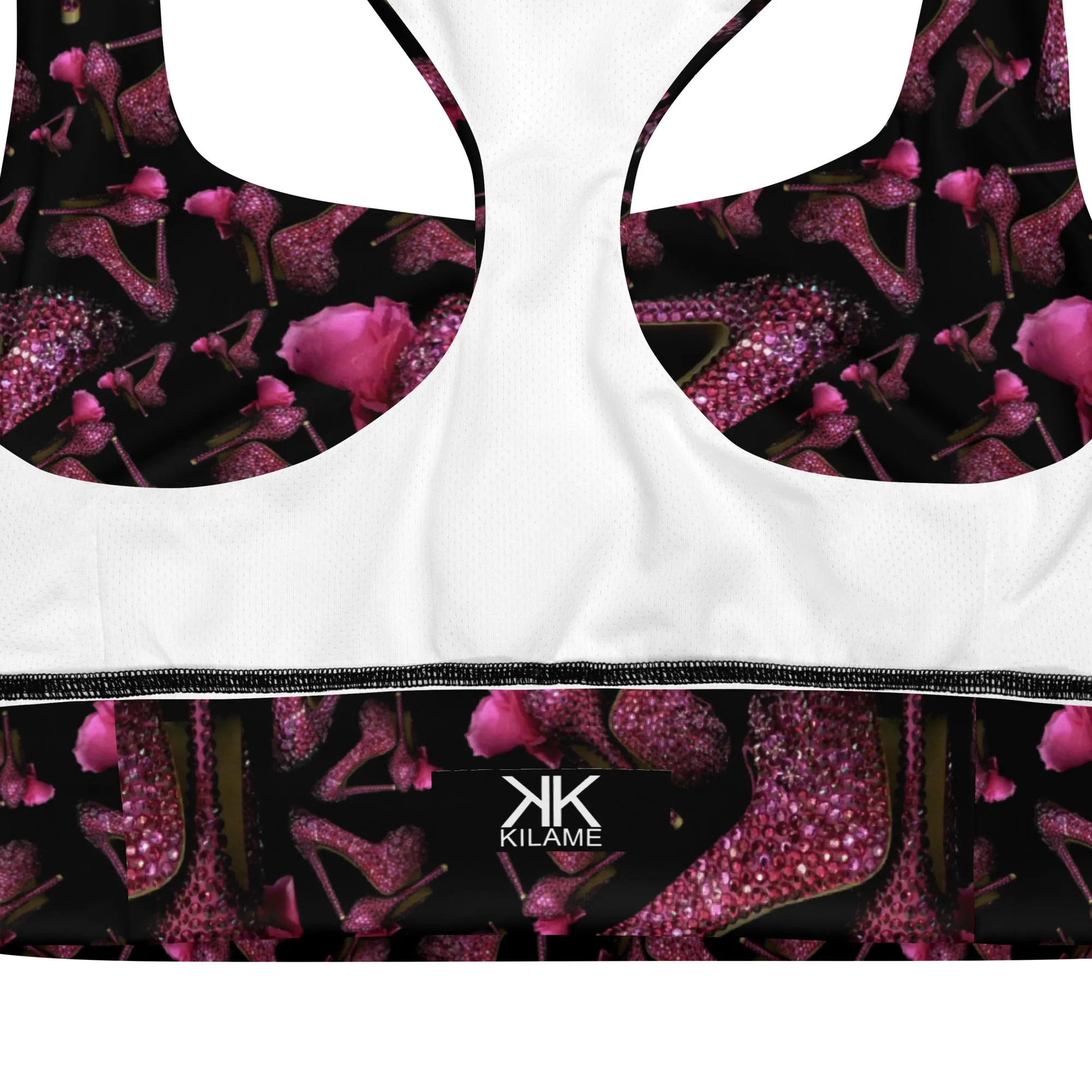 Longline sports bra 'Pink crystals shoes'