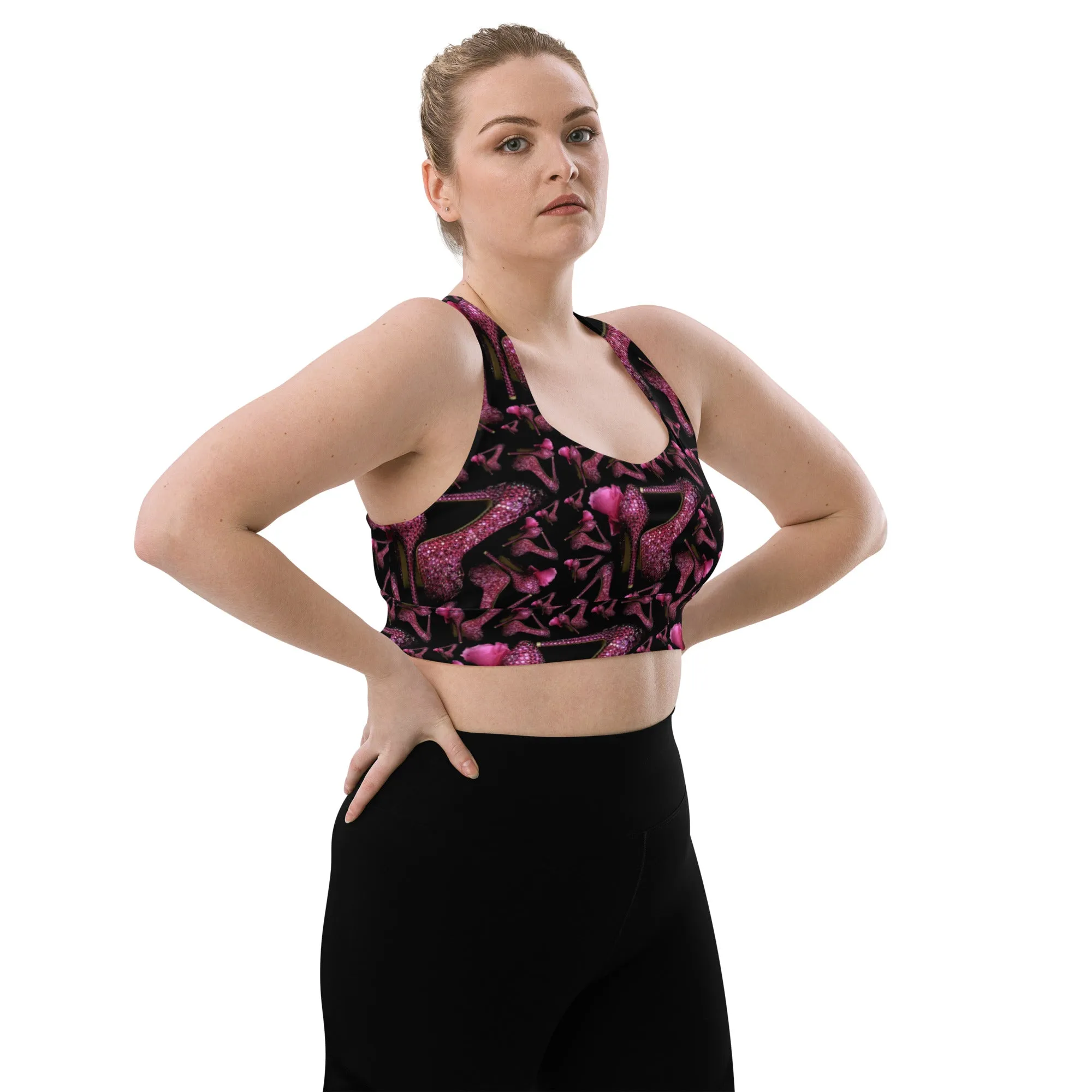 Longline sports bra 'Pink crystals shoes'