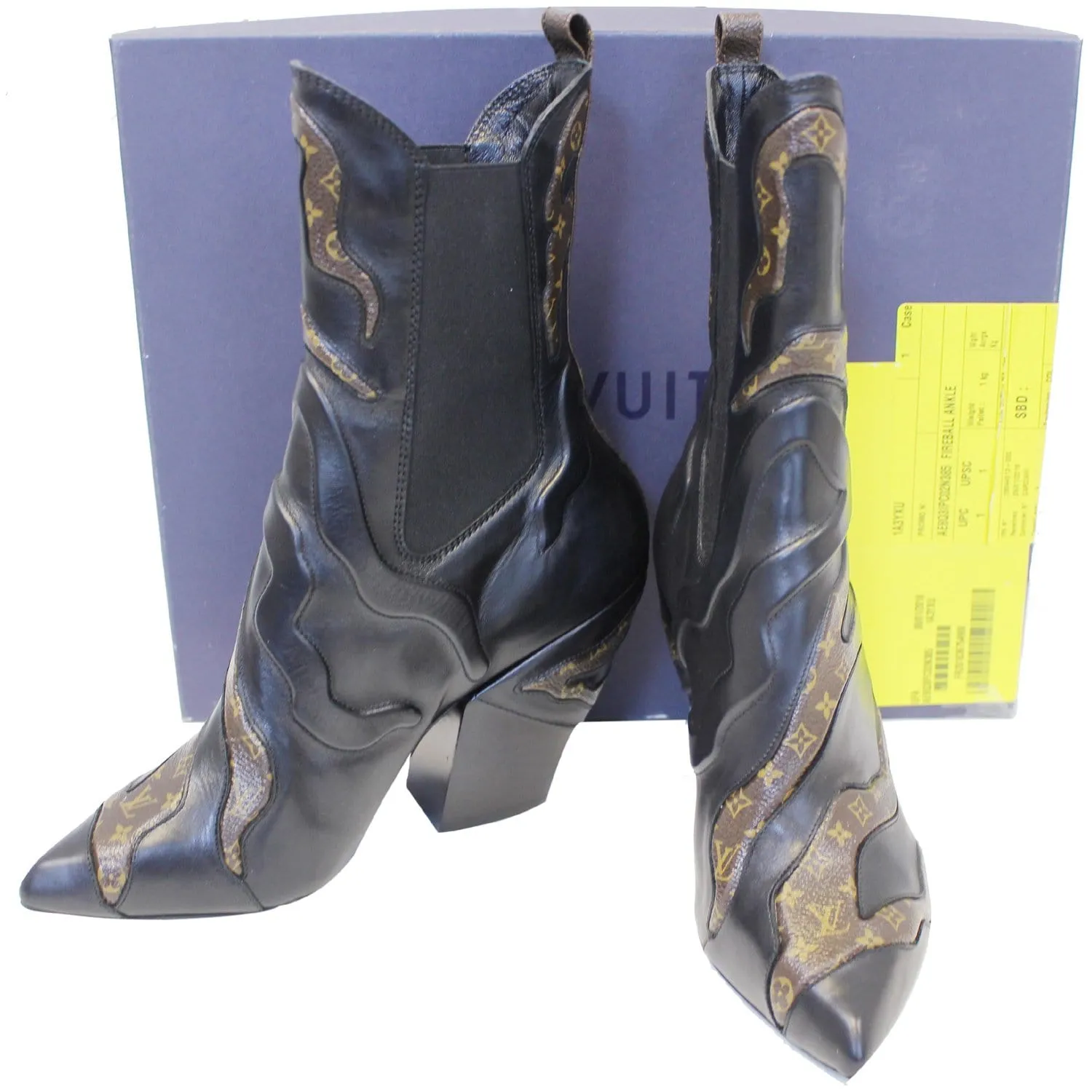 LOUIS VUITTON Fireball Leather Monogram Ankle Boots Size US 8