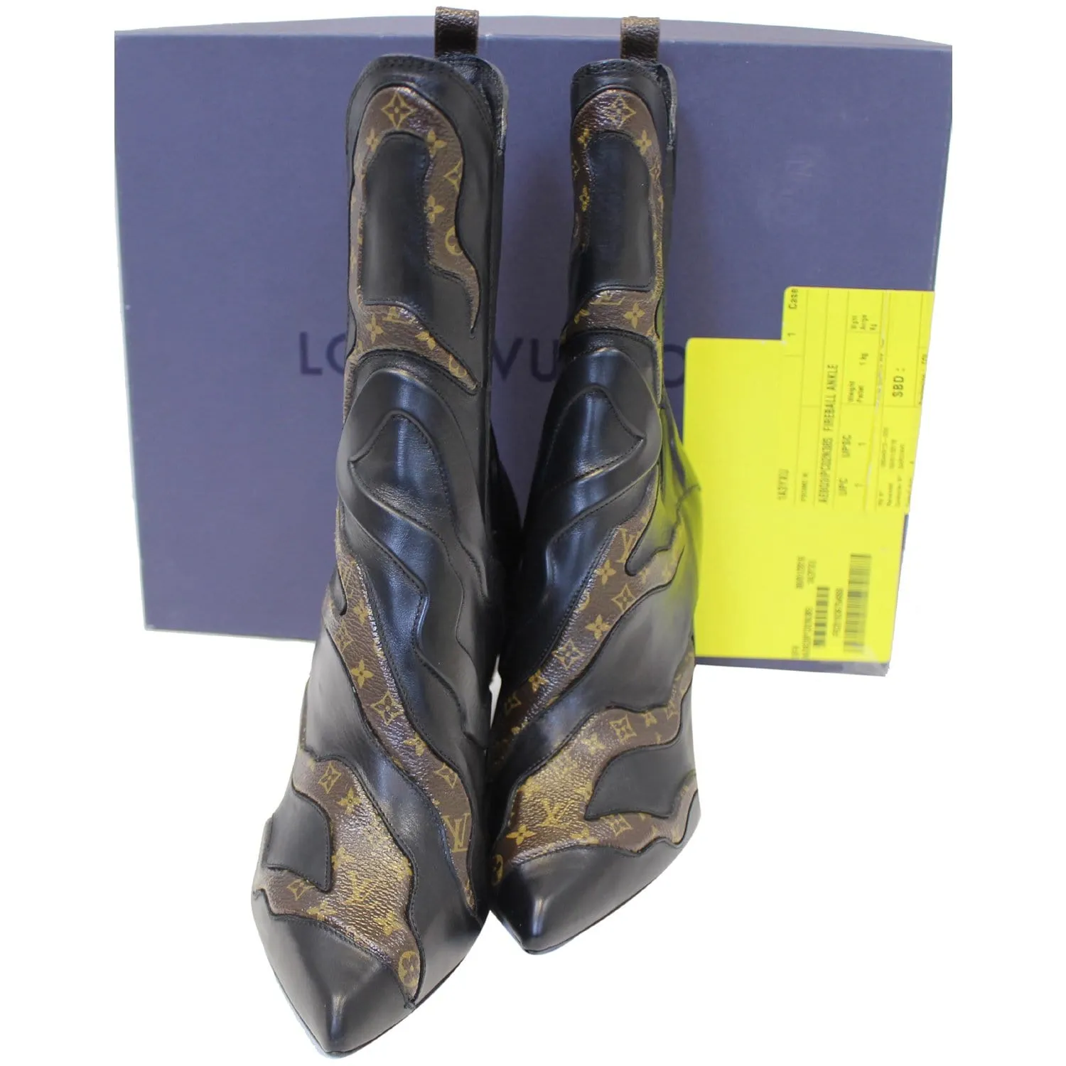 LOUIS VUITTON Fireball Leather Monogram Ankle Boots Size US 8