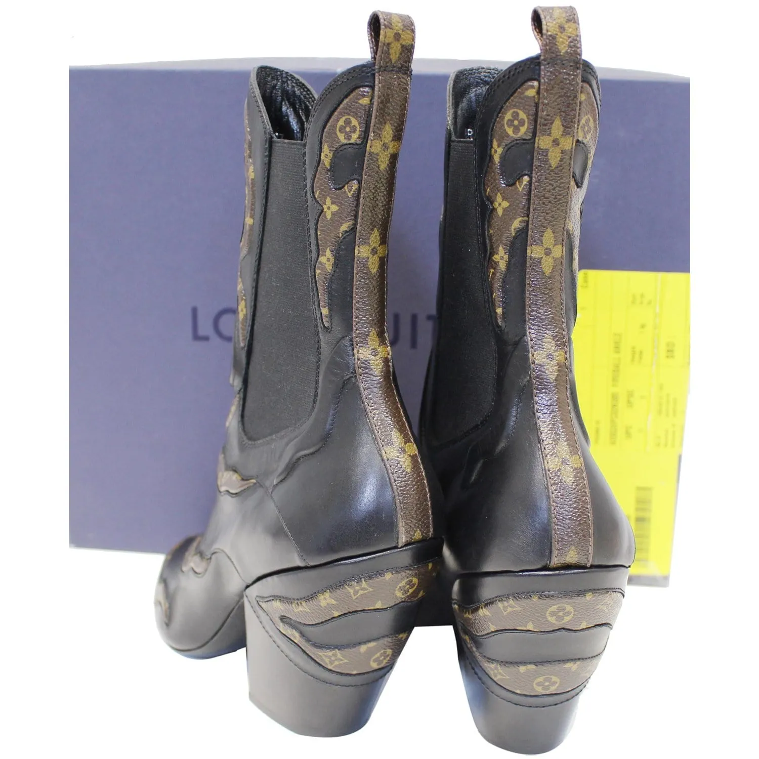 LOUIS VUITTON Fireball Leather Monogram Ankle Boots Size US 8