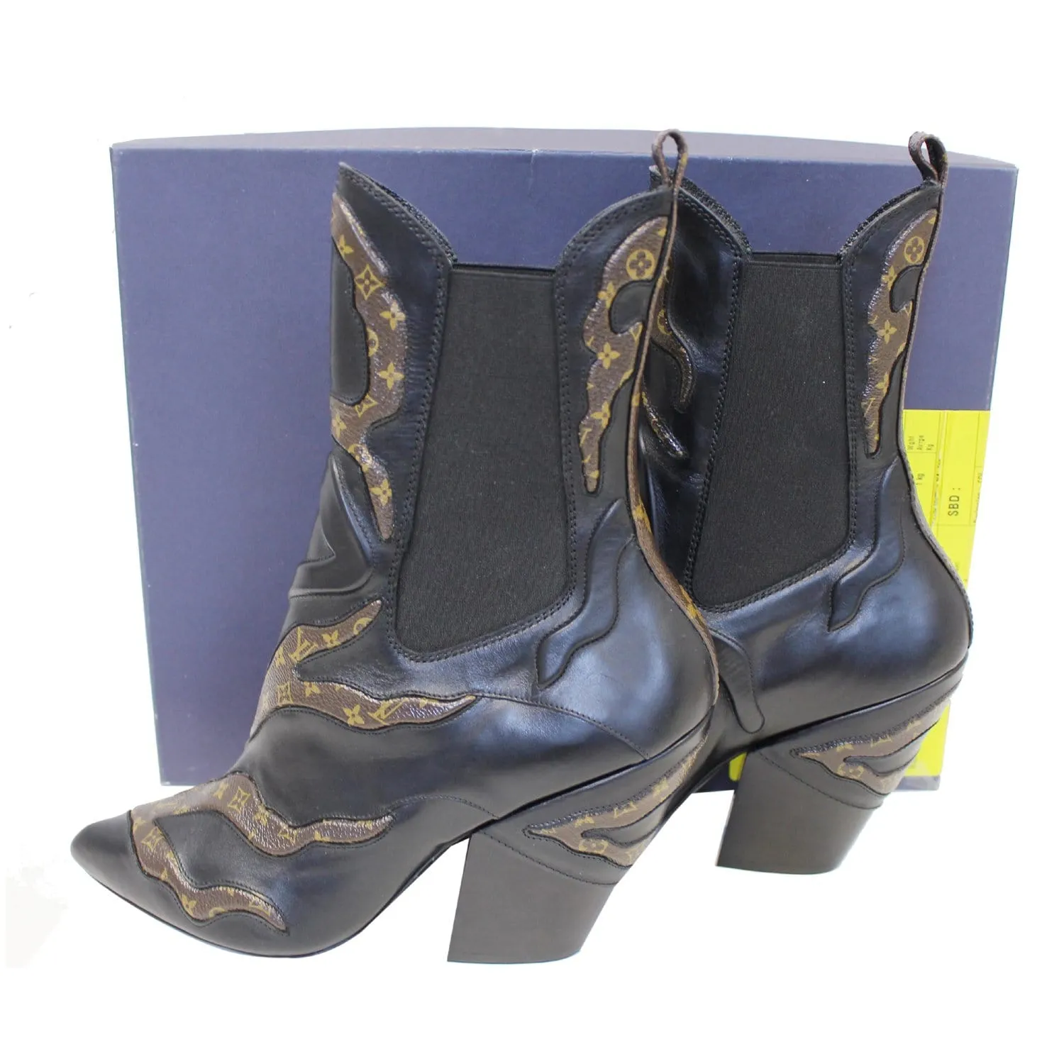 LOUIS VUITTON Fireball Leather Monogram Ankle Boots Size US 8
