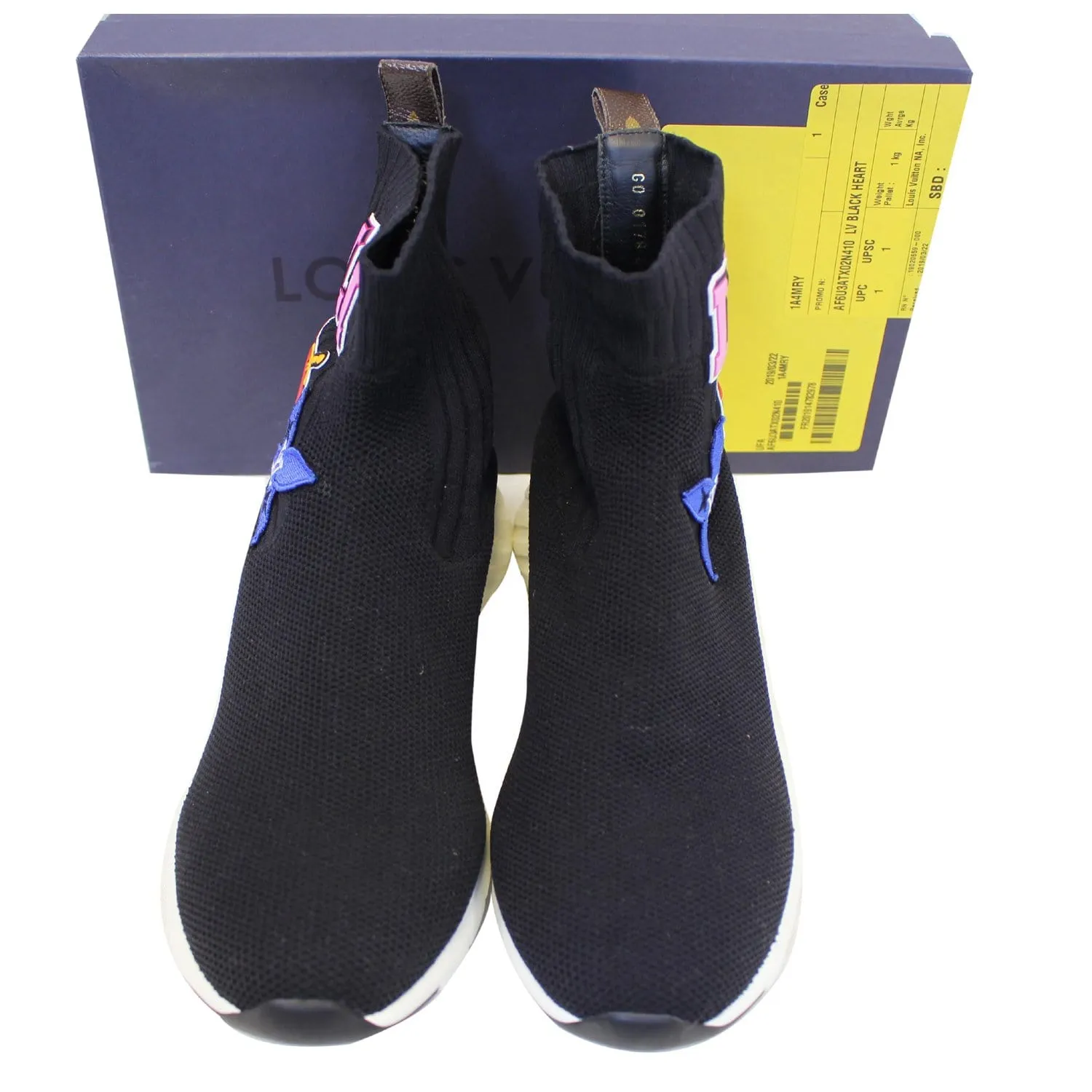 LOUIS VUITTON Knit Fabric Heart Patch High Top Sneakers Black US 10