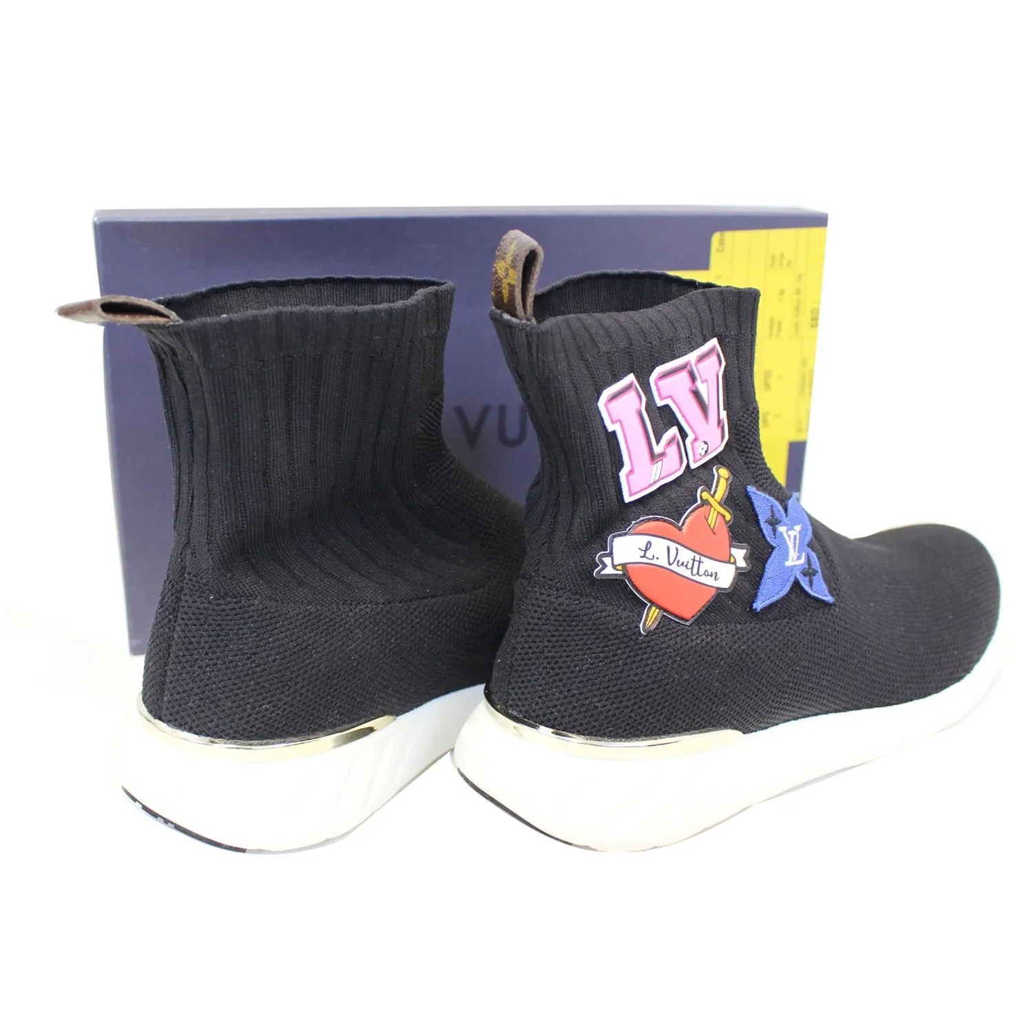 LOUIS VUITTON Knit Fabric Heart Patch High Top Sneakers Black US 10