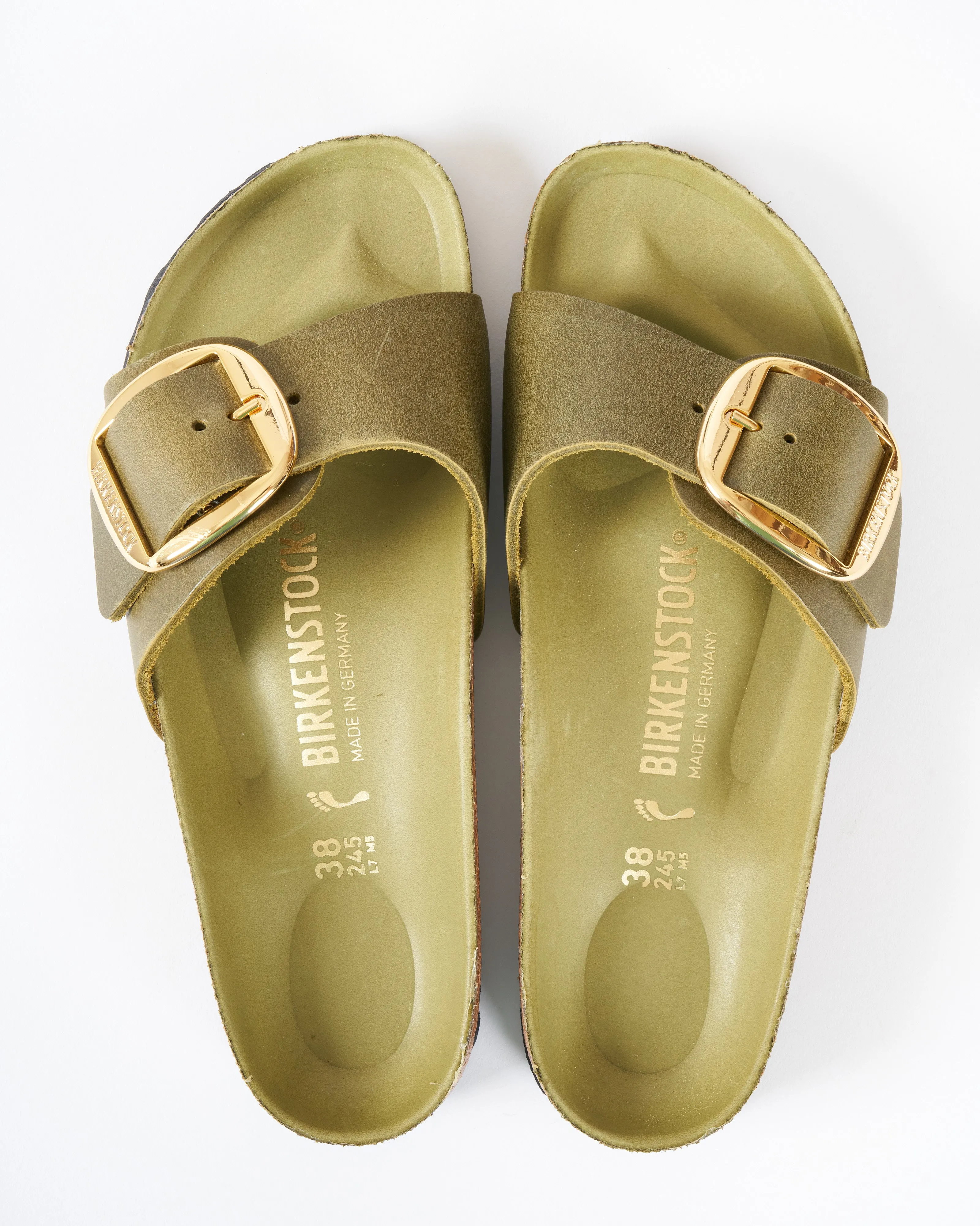 madrid big buckle sandal - green olive oiled leather