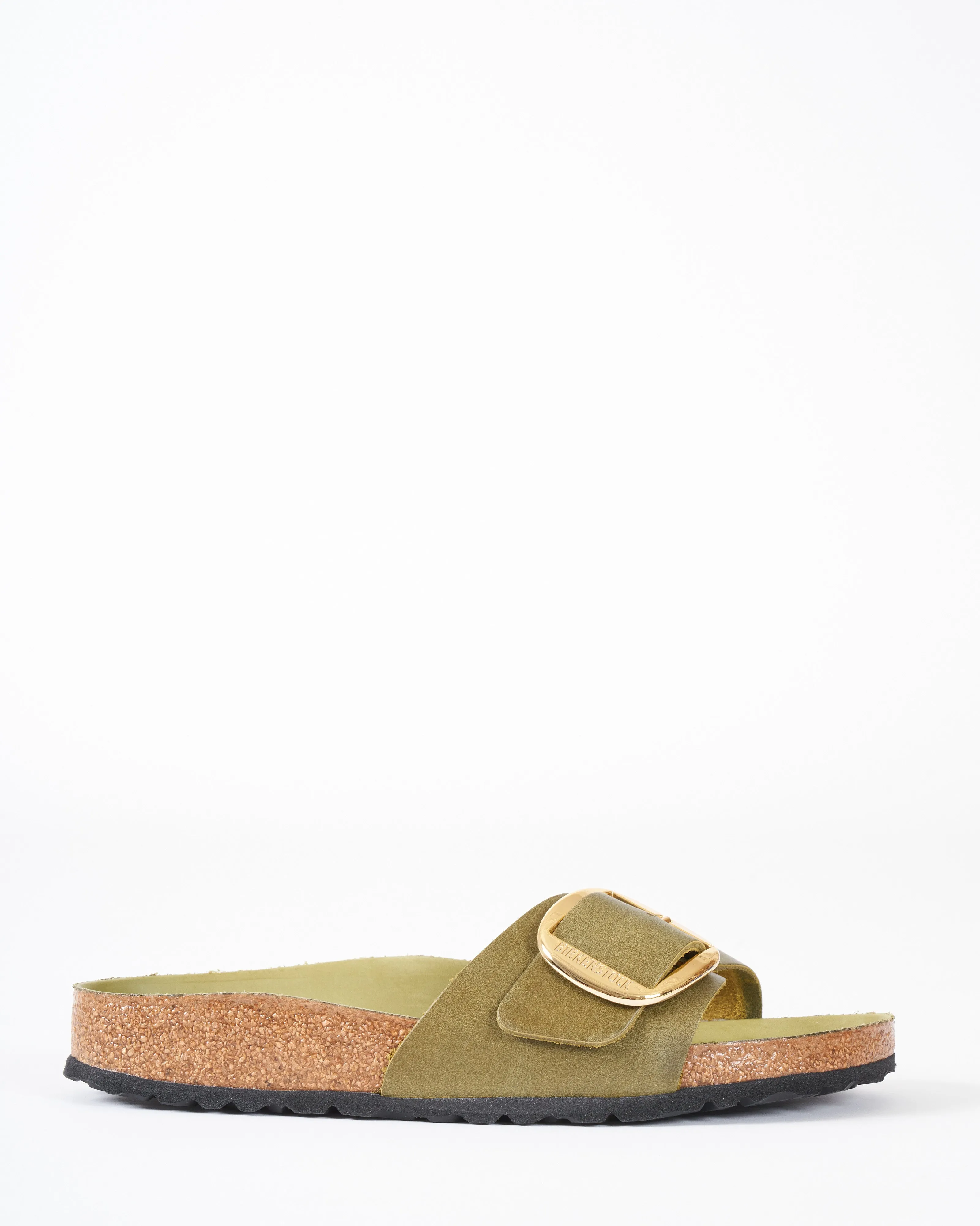 madrid big buckle sandal - green olive oiled leather