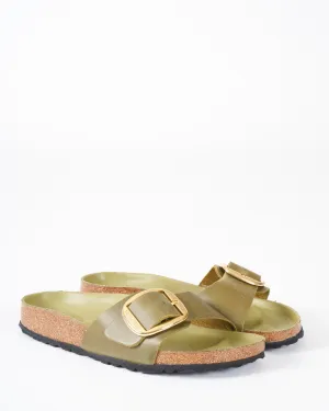 madrid big buckle sandal - green olive oiled leather