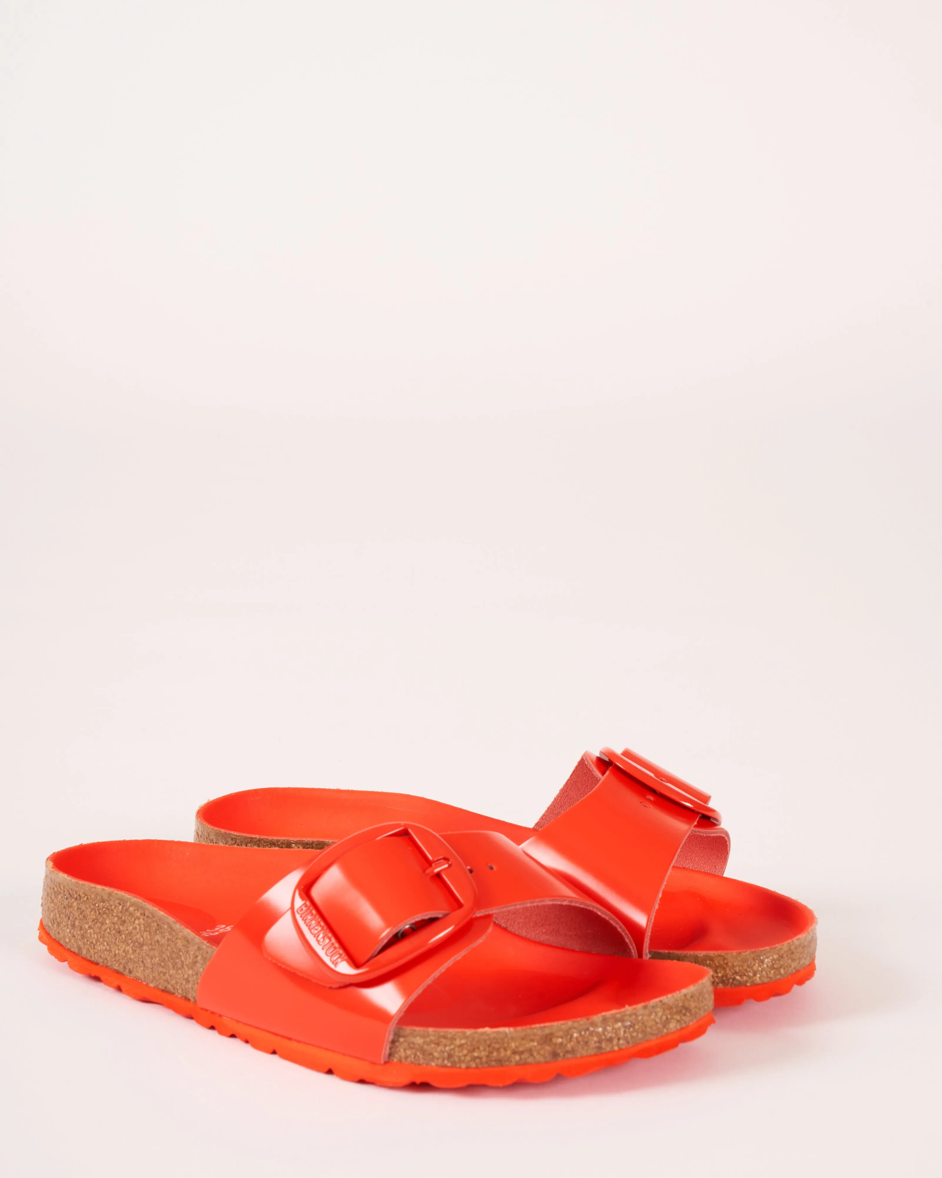 madrid big buckle sandal - tomato high shine leather