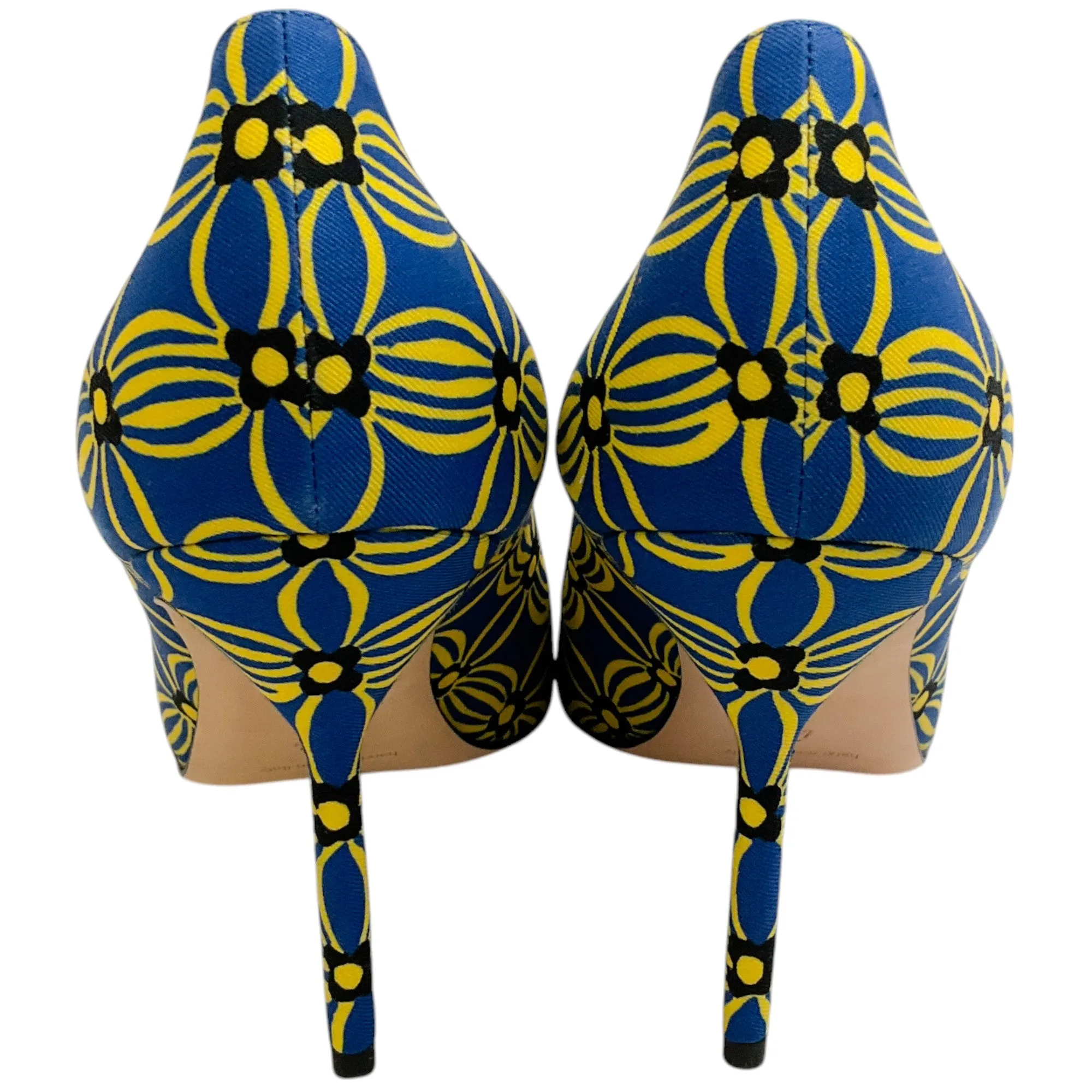 Manolo Blahnik Blue / Yellow Cotton Canvas BB 90 Pumps