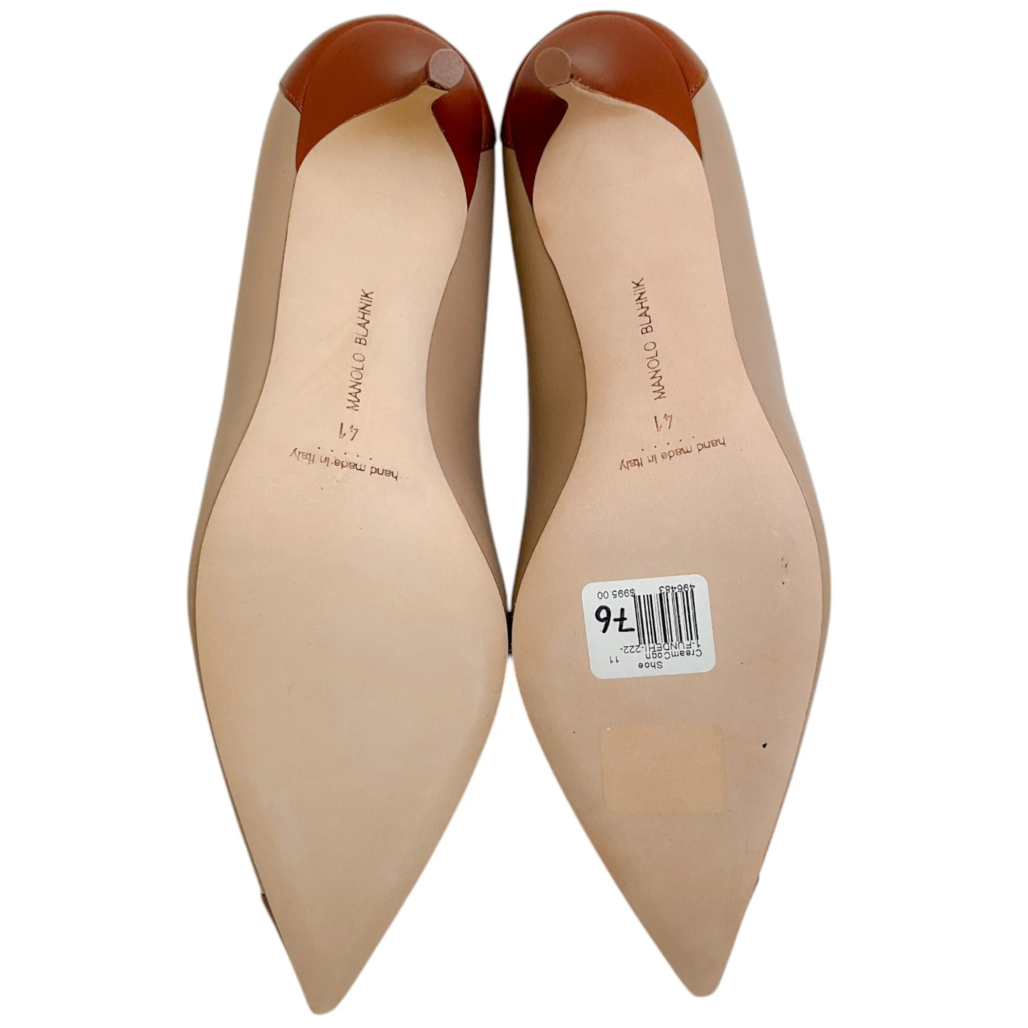 Manolo Blahnik Brown / Dark Cream Leather Fundehi Pumps