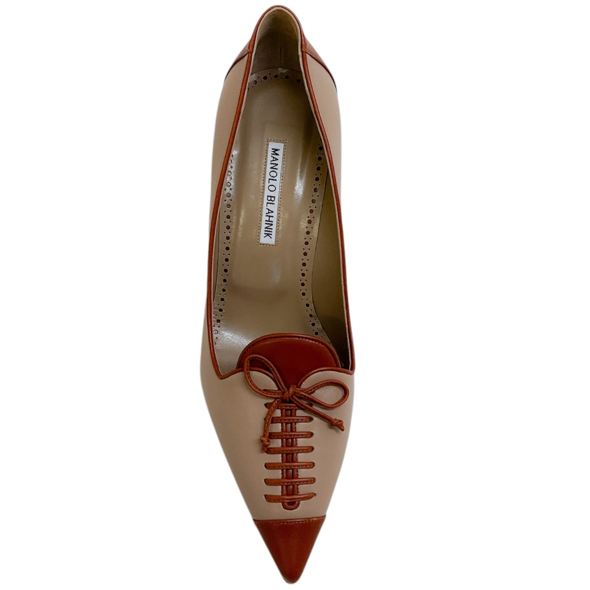 Manolo Blahnik Brown / Dark Cream Leather Fundehi Pumps