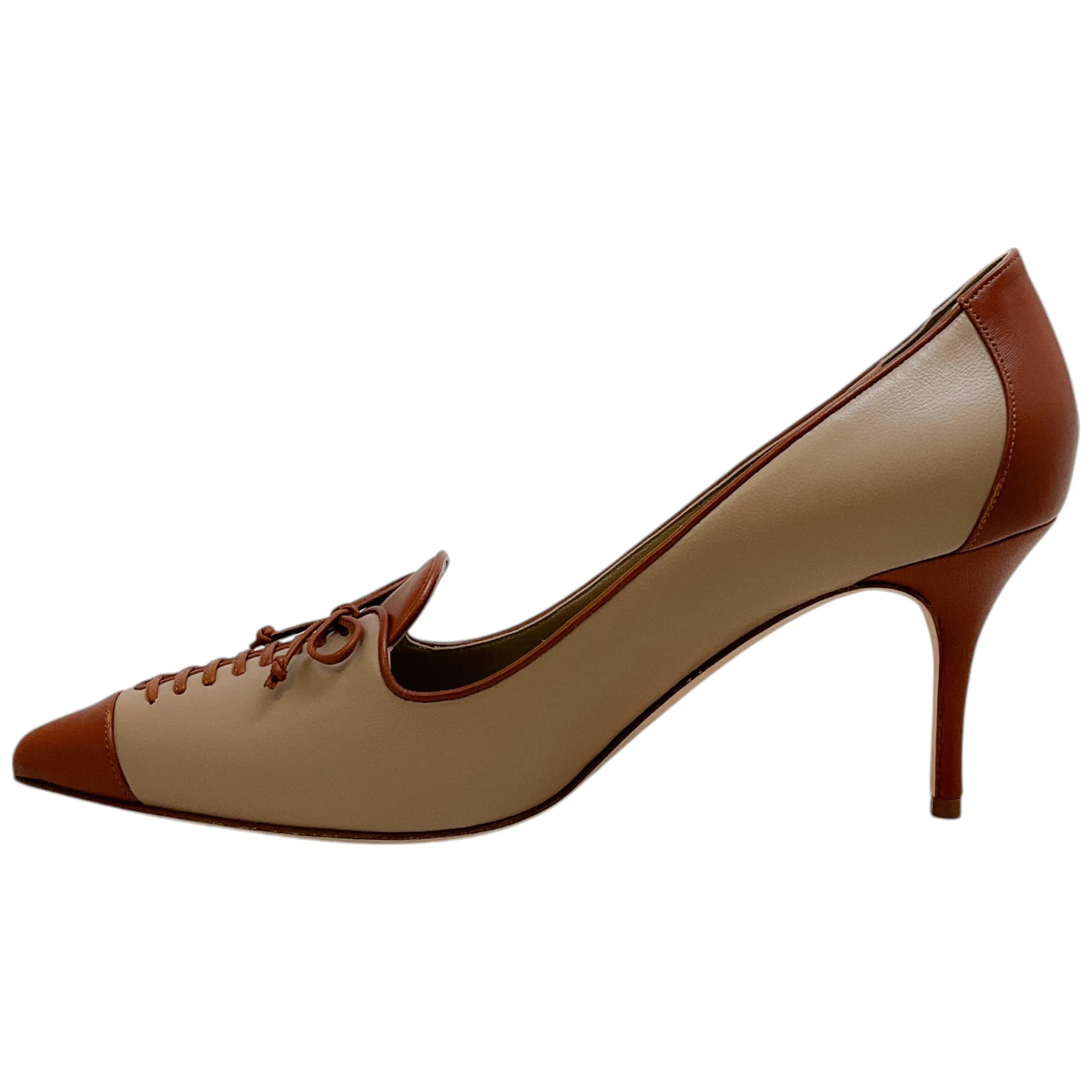 Manolo Blahnik Brown / Dark Cream Leather Fundehi Pumps