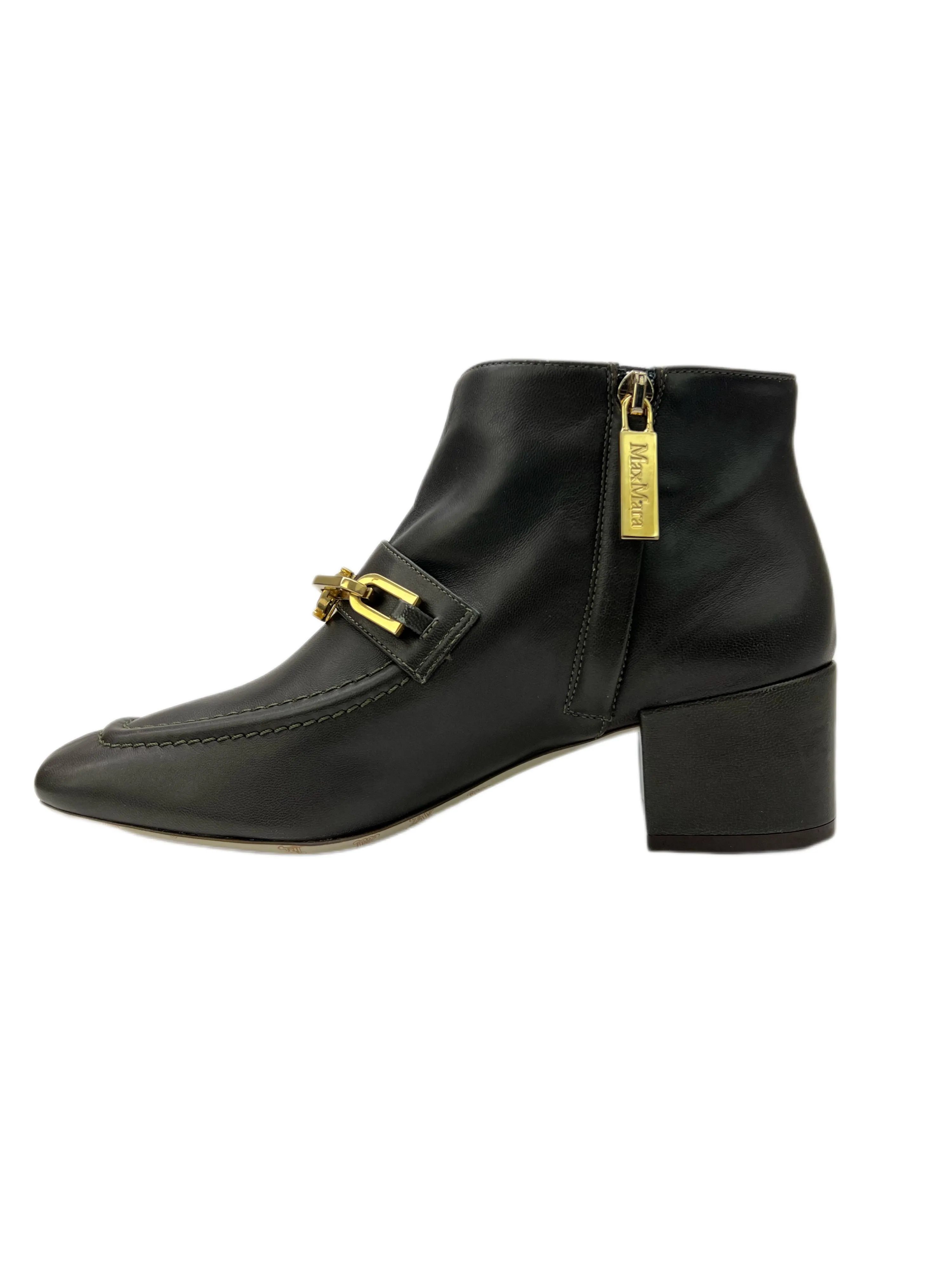 Max Mara Women's Kaki Nichel Leather Ankle Boots Size 7 NWB