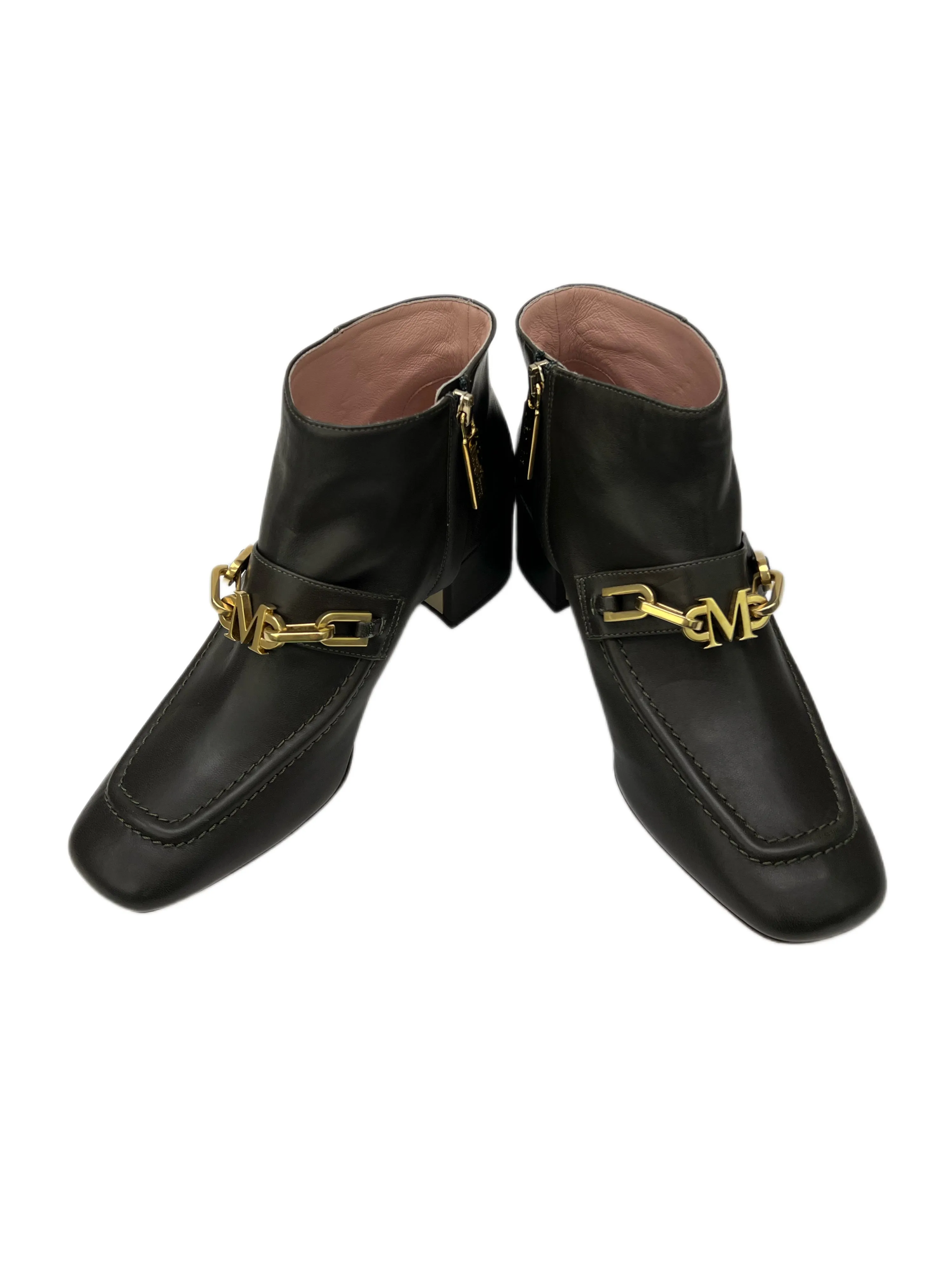 Max Mara Women's Kaki Nichel Leather Ankle Boots Size 7 NWB