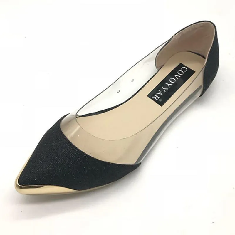 Metal Pointed Toe Women Flats  Transparent Women Shoes Loafers