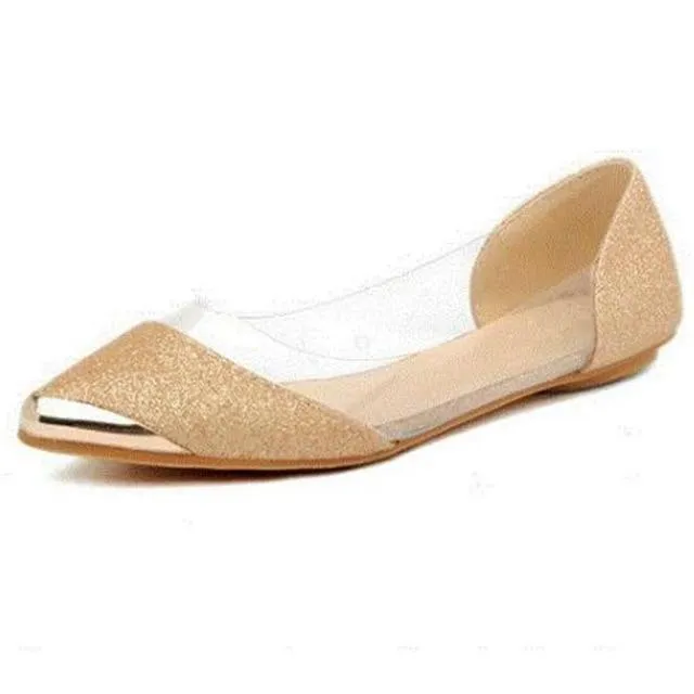 Metal Pointed Toe Women Flats  Transparent Women Shoes Loafers