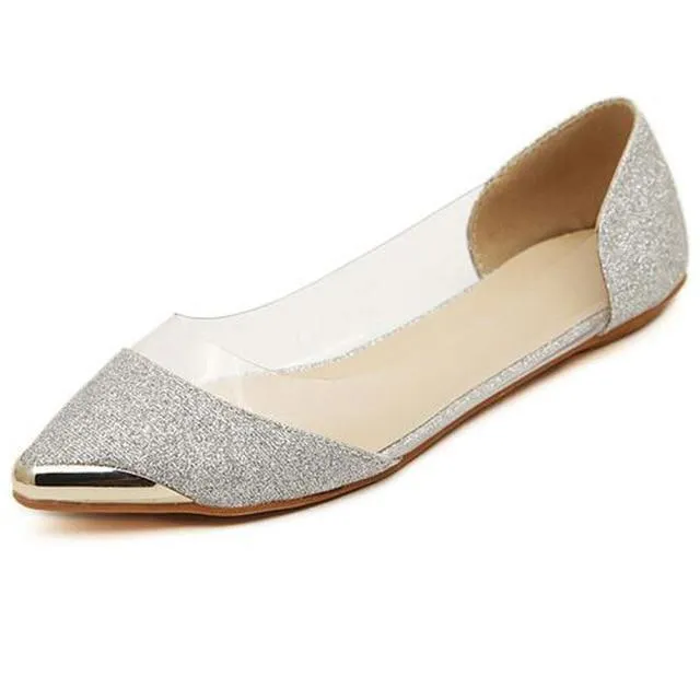 Metal Pointed Toe Women Flats  Transparent Women Shoes Loafers