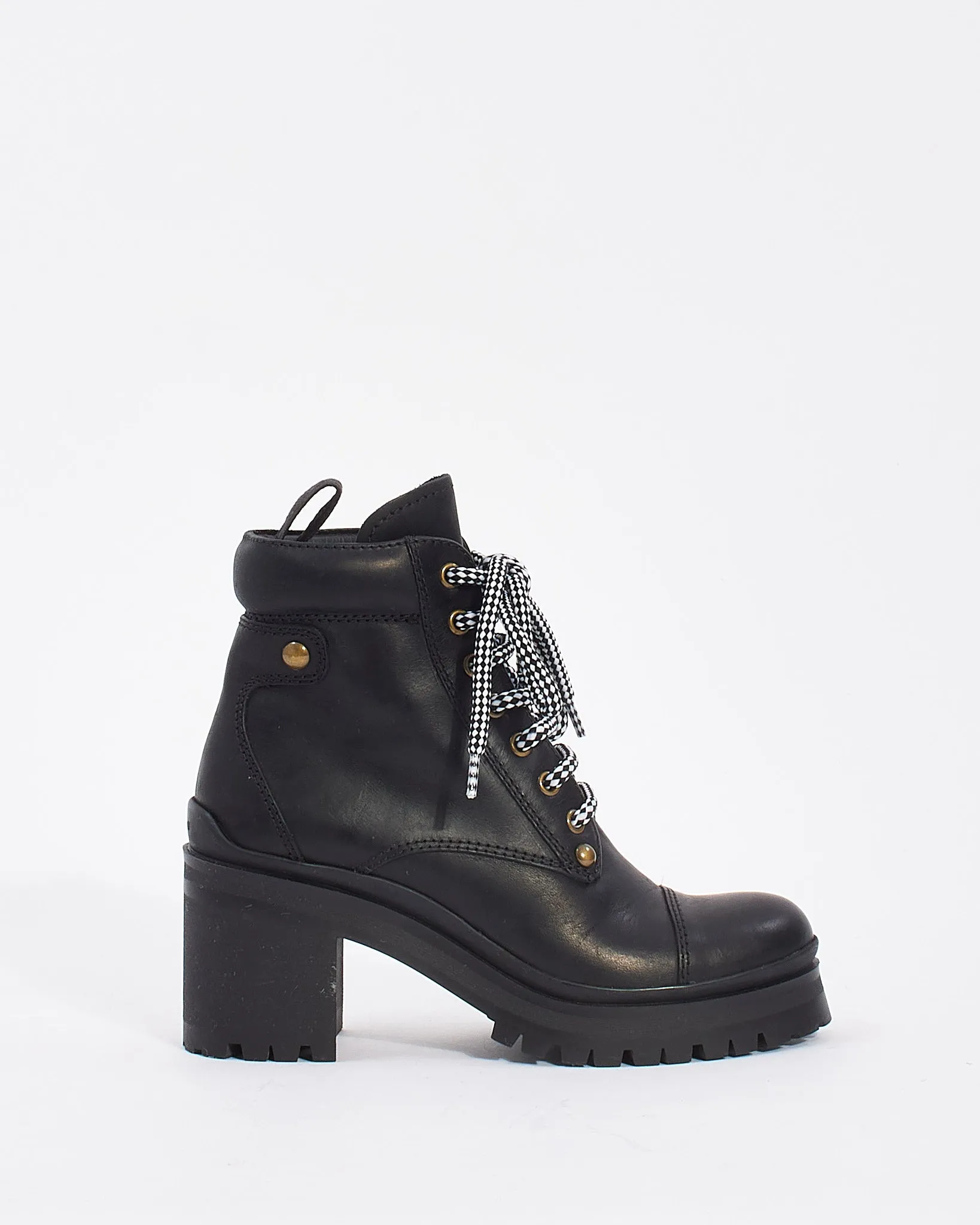 Miu Miu Black Leather Lace Up Heeled Booties - 36.5