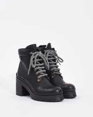 Miu Miu Black Leather Lace Up Heeled Booties - 36.5