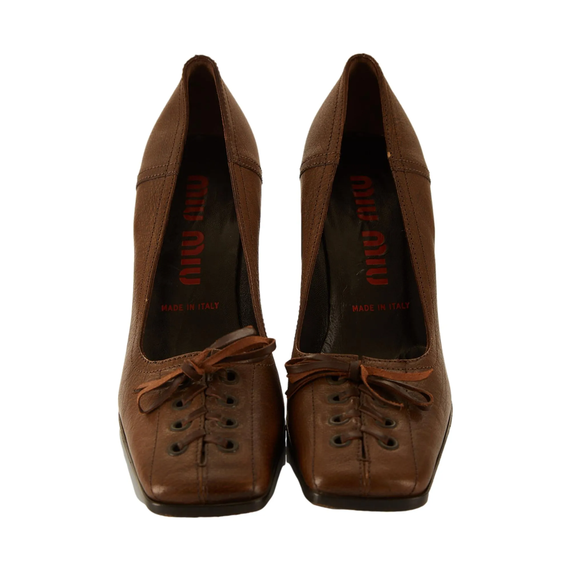 Miu Miu Brown Leather Tie Heels