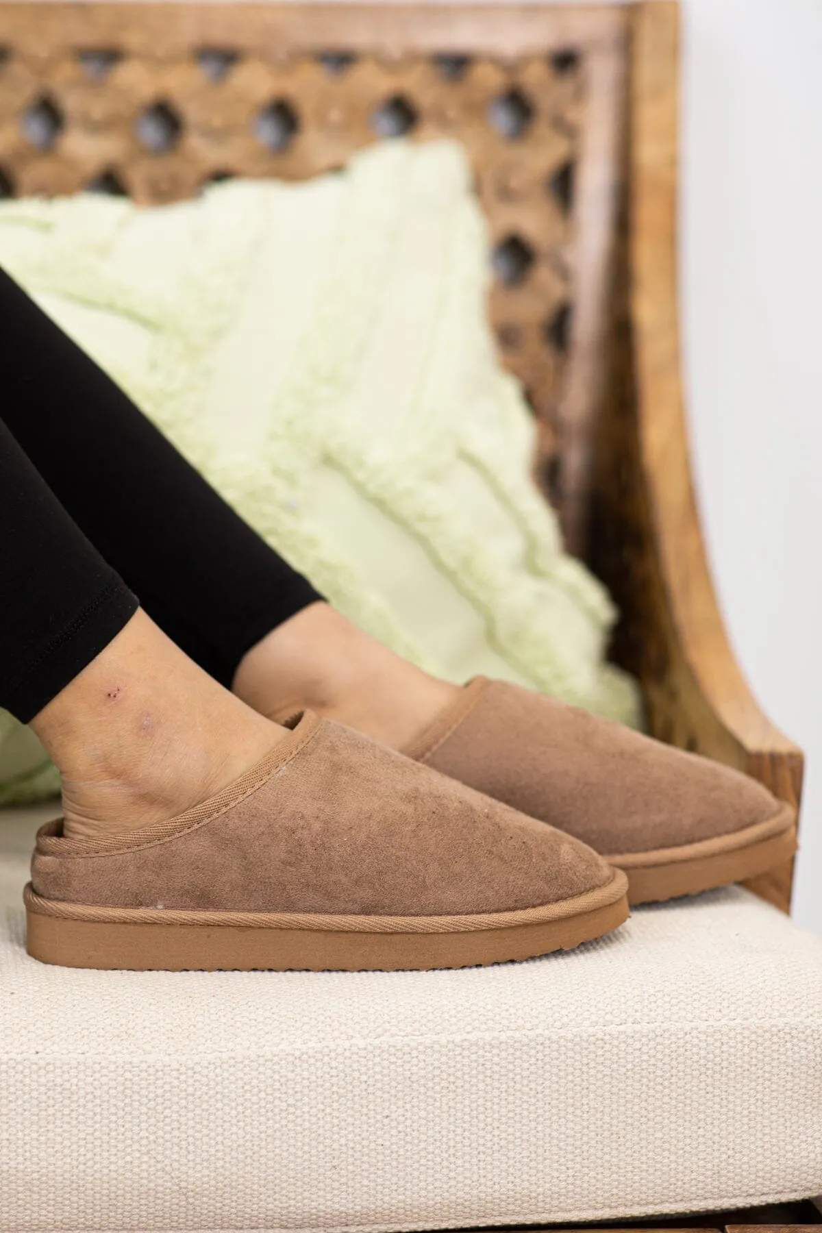 Mocha Faux Fur Lined Slip On Shoes