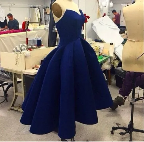 Navy Blue High Low Strapless V-neck Pleats Homecoming Dresses