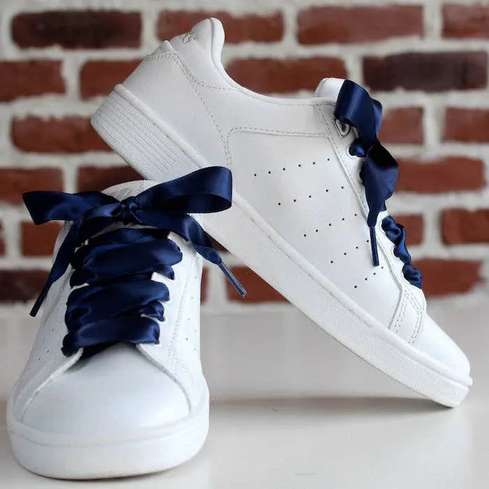 Navy blue satin laces