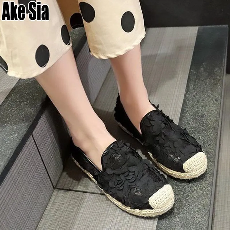 New Women Mujer Casual Hemp Straw Weavs Knitted Canvas Female Shoes