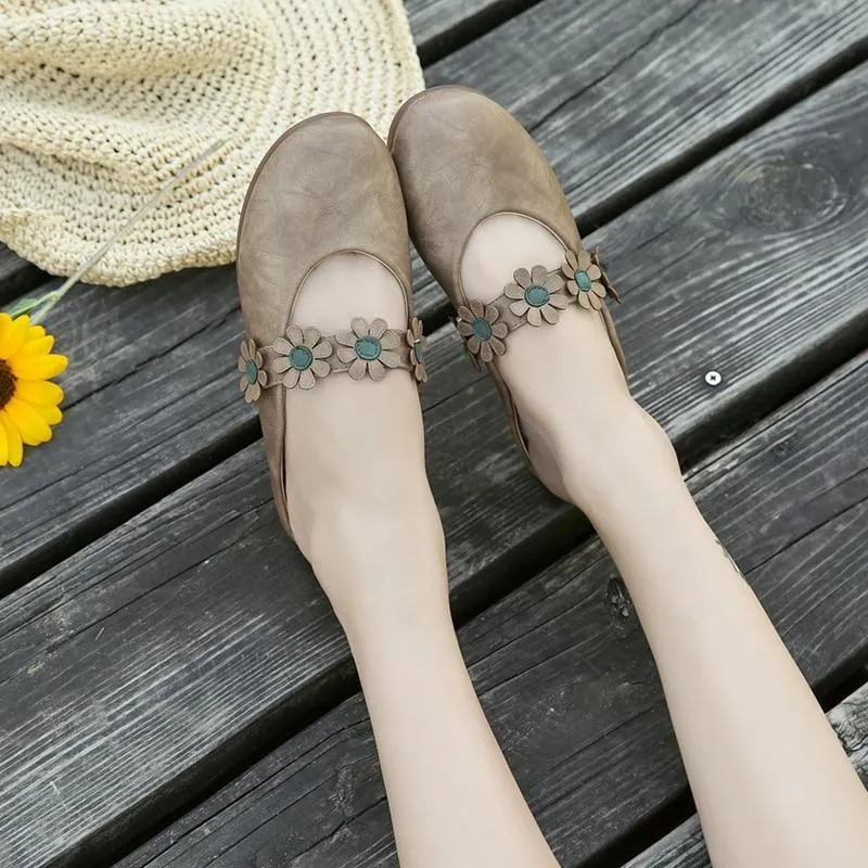 New Women Shoes Woman Leather Flat Shoes Fashion  flowers Loafers