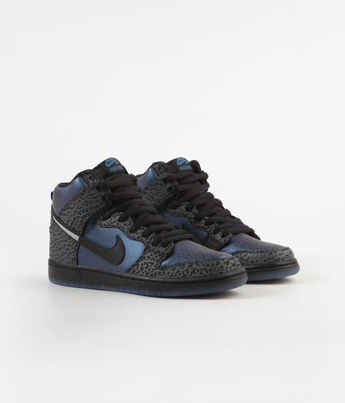 Nike SB x NBA Dunk High Pro 'Black Sheep' Shoes - Black / Black - Dark Grey - Metallic Silver