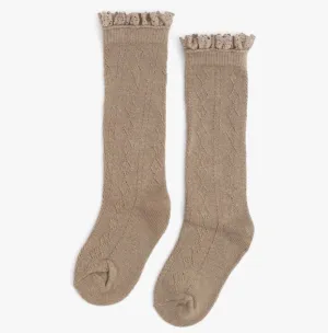 Oat Fancy Lace Top Knee High Socks || Little Stocking Co